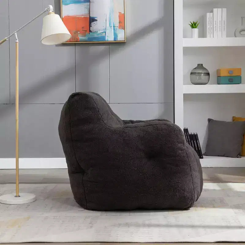 Large Dark Gray Bean Bag Sofa Chair with Side Pocket, Plush Floor Lounger for Adults, Ideal for Gaming and Reading