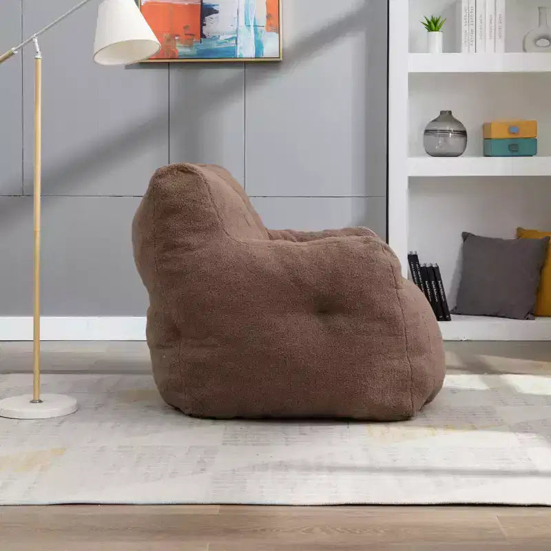 Large Dark Gray Bean Bag Sofa Chair with Side Pocket, Plush Floor Lounger for Adults, Ideal for Gaming and Reading