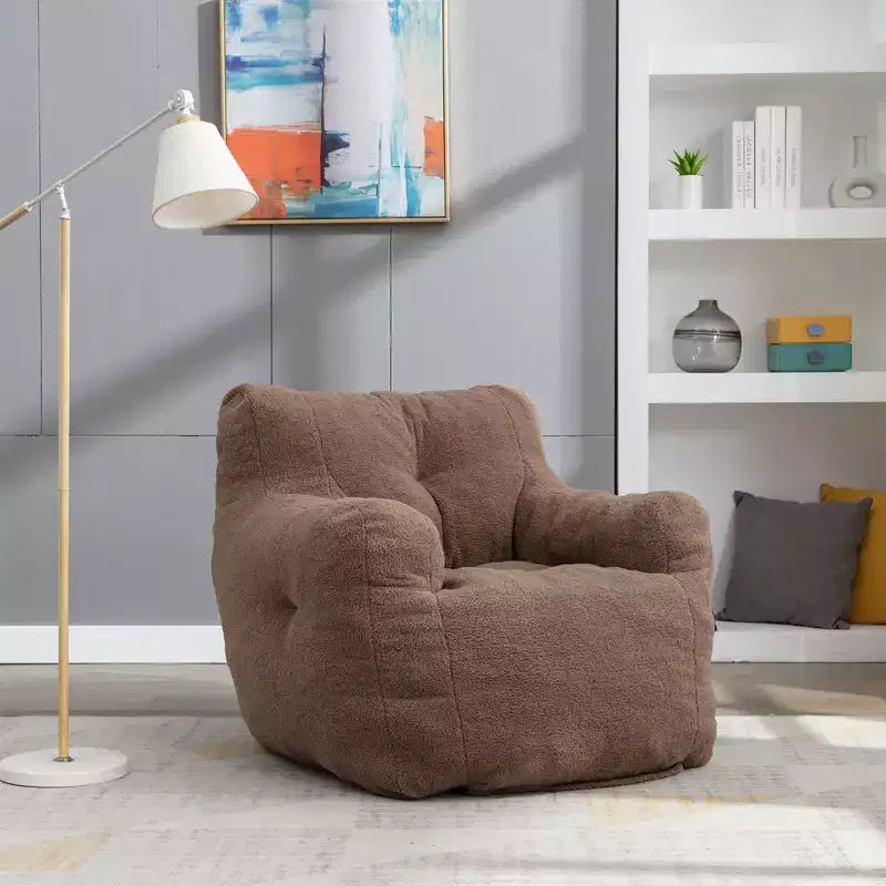 Large Dark Gray Bean Bag Sofa Chair with Side Pocket, Plush Floor Lounger for Adults, Ideal for Gaming and Reading