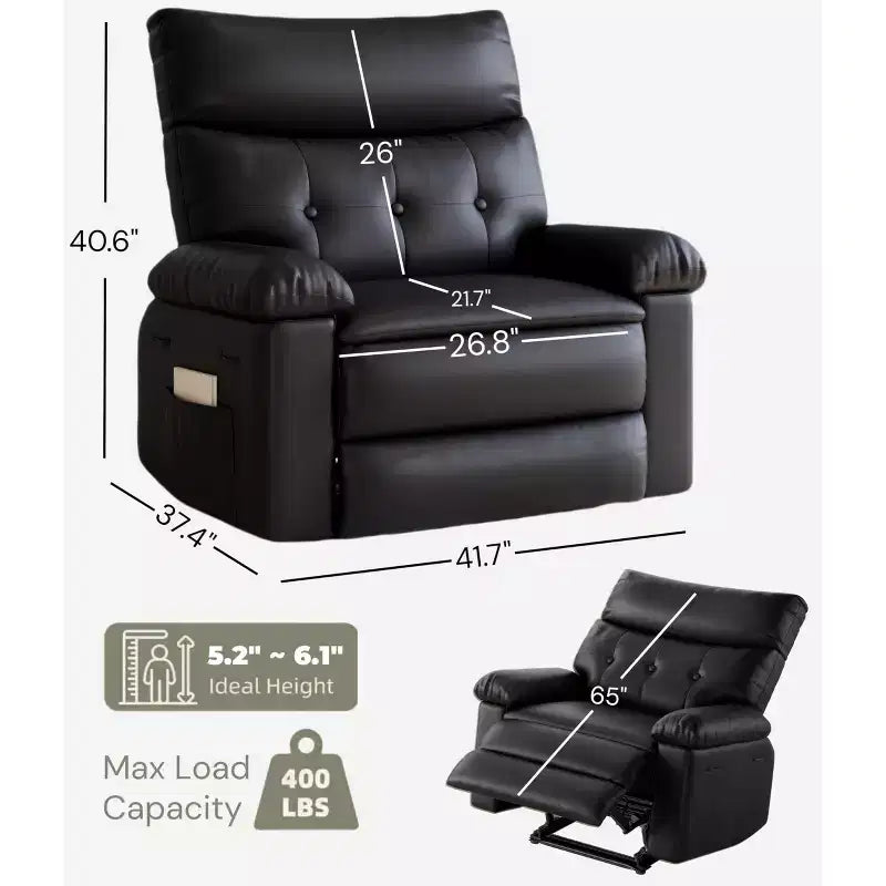 Recliner Chair Oversized Reclining Sofa, Manual Recliner for Adults, 1.5X Sponge Filling, Ergonomic Single Sofa, Cup Holders, for Living Room