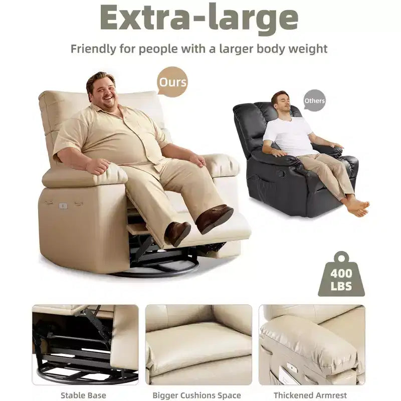 Recliner Chair Oversized Reclining Sofa, Manual Recliner for Adults, 1.5X Sponge Filling, Ergonomic Single Sofa, Cup Holders, for Living Room