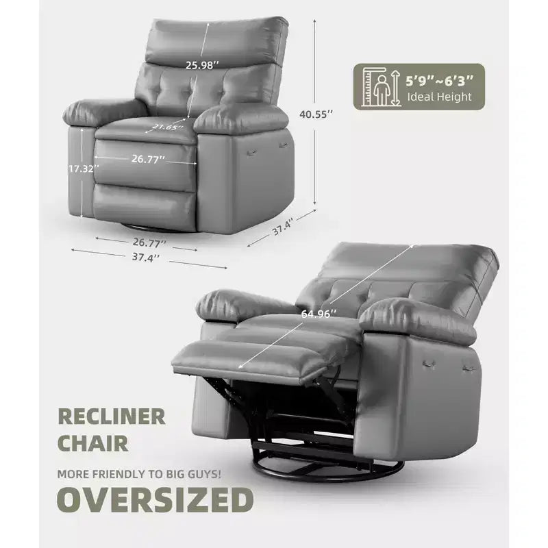 Recliner Chair Oversized Reclining Sofa, Manual Recliner for Adults, 1.5X Sponge Filling, Ergonomic Single Sofa, Cup Holders, for Living Room