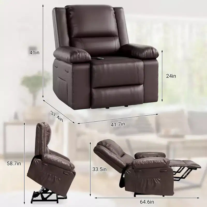 41.7 PU Leather Power Lift Recliner Chair, Adjustable Recliner, Seat Width, Cup Holders, Ergonomic Single Sofa, for Living Room