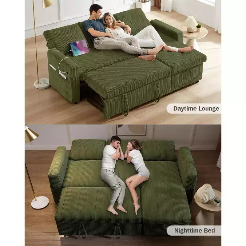 Dyonery 81 Sleeper Sofa Bed, L Shaped Sectional Couch with Pull Out Bed, Reclining Backrest, Reversible Storage Chaise, USB Ports