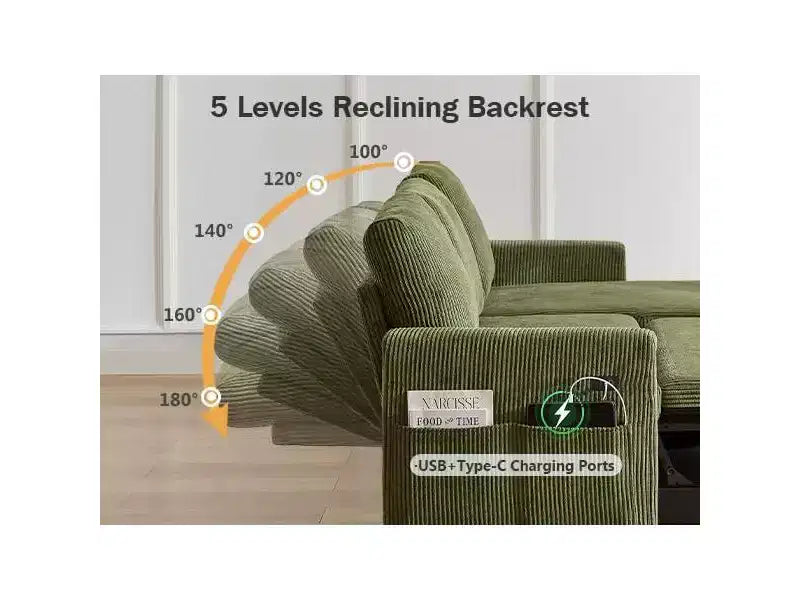 Dyonery 81 Sleeper Sofa Bed, L Shaped Sectional Couch with Pull Out Bed, Reclining Backrest, Reversible Storage Chaise, USB Ports