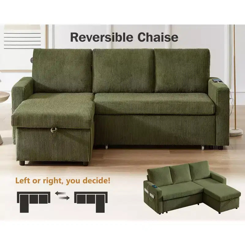 Dyonery 81 Sleeper Sofa Bed, L Shaped Sectional Couch with Pull Out Bed, Reclining Backrest, Reversible Storage Chaise, USB Ports