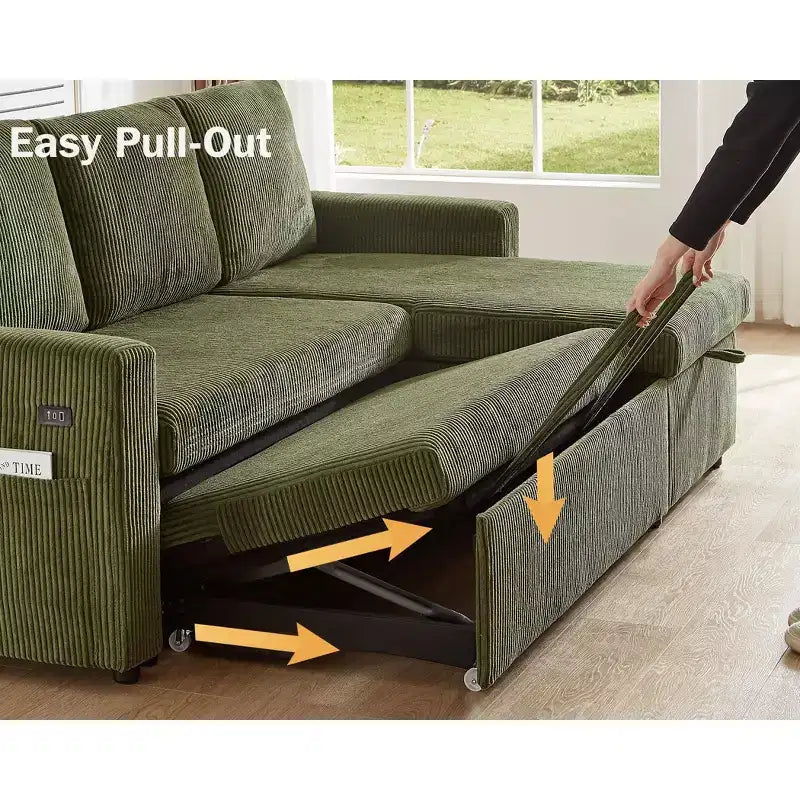 Dyonery 81 Sleeper Sofa Bed, L Shaped Sectional Couch with Pull Out Bed, Reclining Backrest, Reversible Storage Chaise, USB Ports