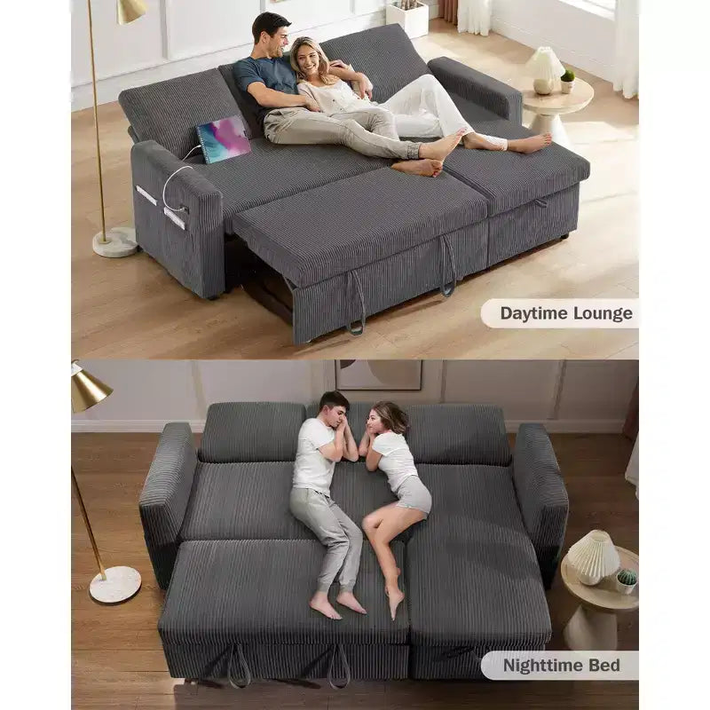 Dyonery 81 Sleeper Sofa Bed, L Shaped Sectional Couch with Pull Out Bed, Reclining Backrest, Reversible Storage Chaise, USB Ports