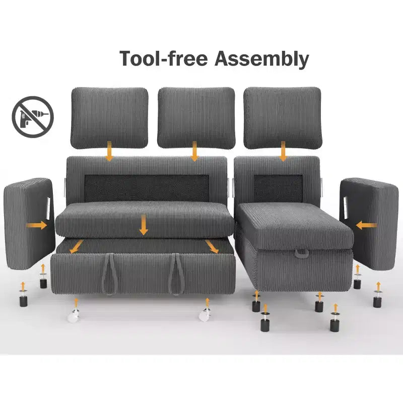 Dyonery 81 Sleeper Sofa Bed, L Shaped Sectional Couch with Pull Out Bed, Reclining Backrest, Reversible Storage Chaise, USB Ports