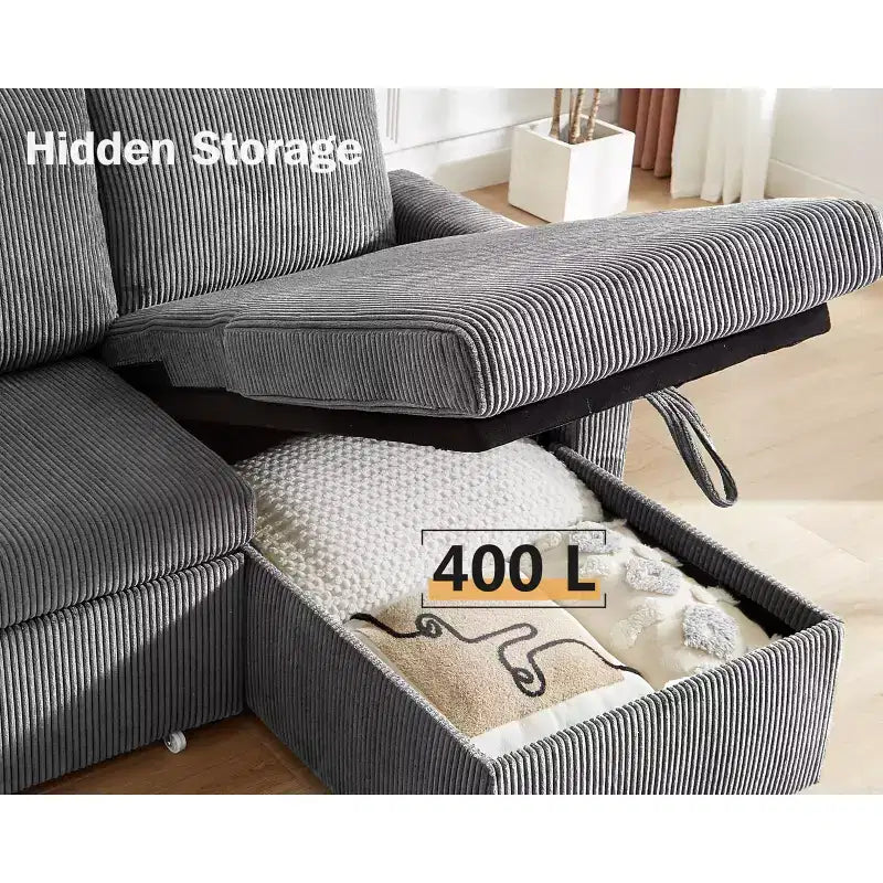 Dyonery 81 Sleeper Sofa Bed, L Shaped Sectional Couch with Pull Out Bed, Reclining Backrest, Reversible Storage Chaise, USB Ports