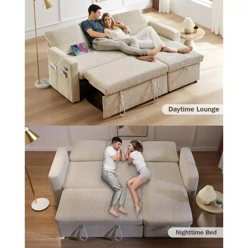 Dyonery 81 Sleeper Sofa Bed, L Shaped Sectional Couch with Pull Out Bed, Reclining Backrest, Reversible Storage Chaise, USB Ports