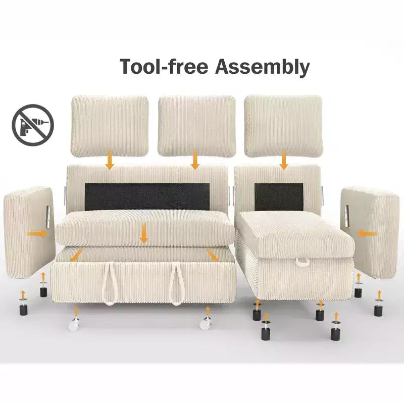 Dyonery 81 Sleeper Sofa Bed, L Shaped Sectional Couch with Pull Out Bed, Reclining Backrest, Reversible Storage Chaise, USB Ports