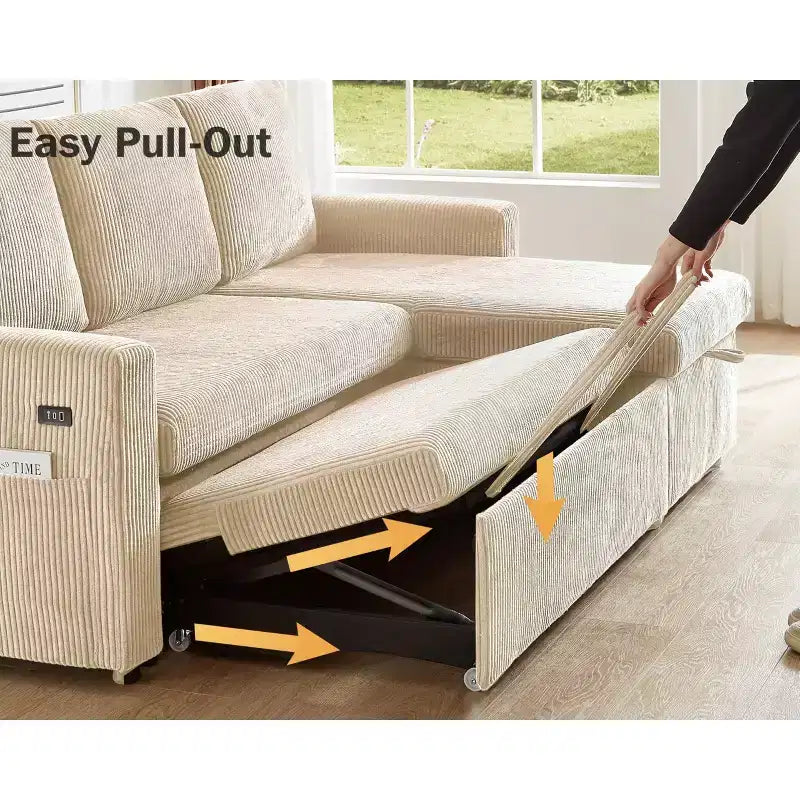 Dyonery 81 Sleeper Sofa Bed, L Shaped Sectional Couch with Pull Out Bed, Reclining Backrest, Reversible Storage Chaise, USB Ports