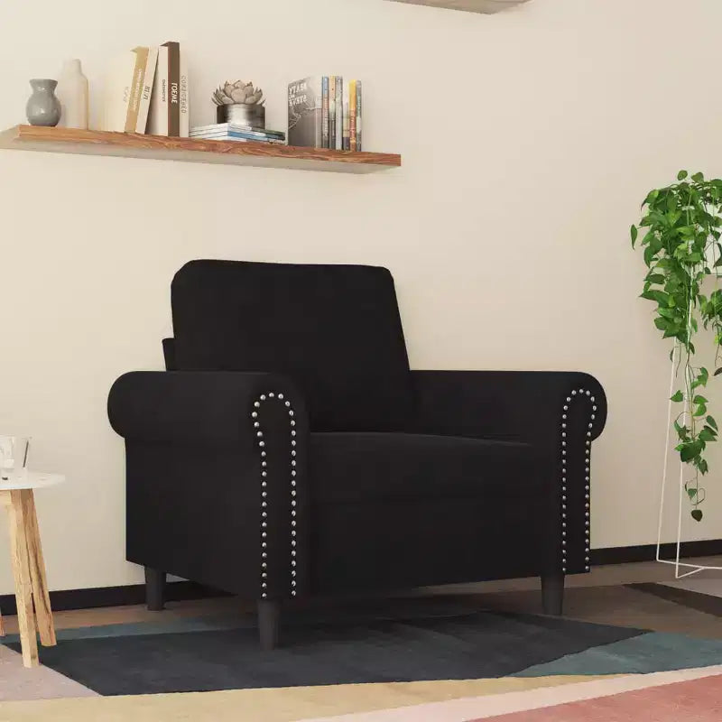 Sofa Chair Black Velvet, Metal Single Durable Armchair