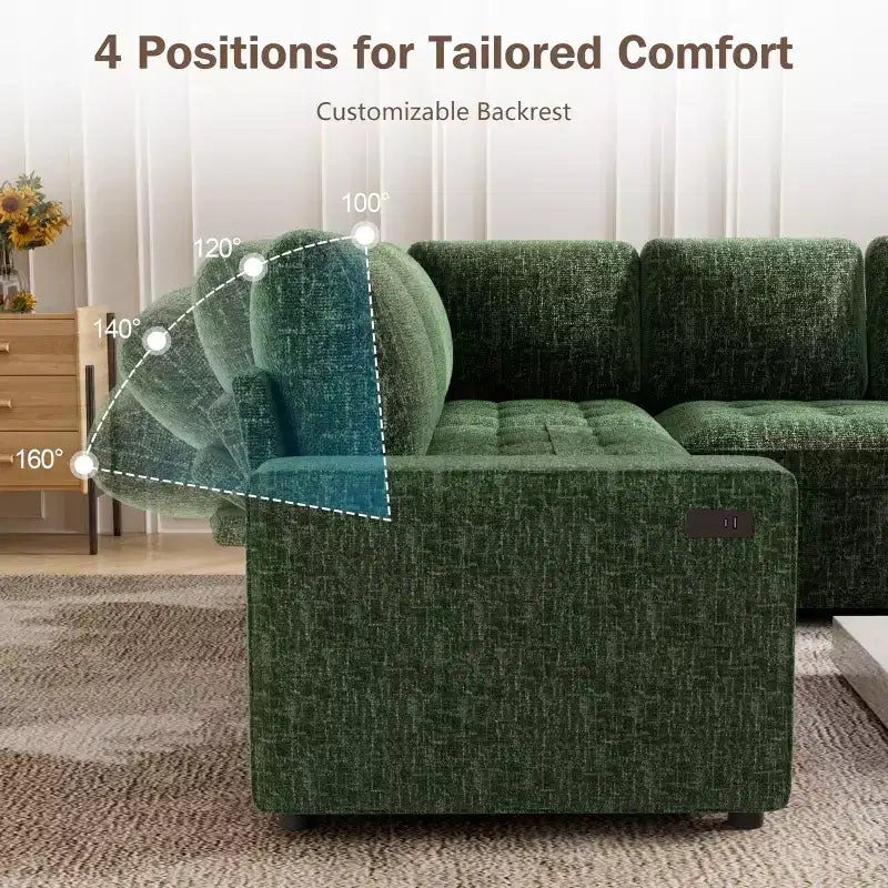 Dyonery 85 Modular Sectional Sofa with Pull Out Bed, Chenille L Shaped 5 Seat Couch with USB Ports, Adjustable Backrest & Storage