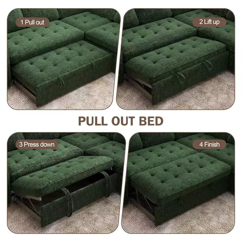 Dyonery 85 Modular Sectional Sofa with Pull Out Bed, Chenille L Shaped 5 Seat Couch with USB Ports, Adjustable Backrest & Storage