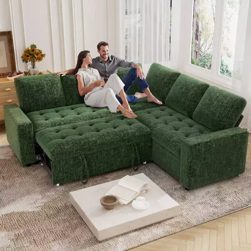 Dyonery 85 Modular Sectional Sofa with Pull Out Bed, Chenille L Shaped 5 Seat Couch with USB Ports, Adjustable Backrest & Storage