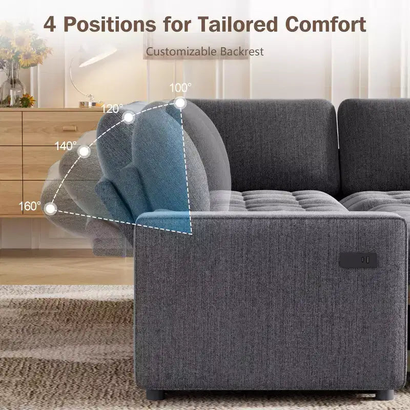 Dyonery 85 Modular Sectional Sofa with Pull Out Bed, Chenille L Shaped 5 Seat Couch with USB Ports, Adjustable Backrest & Storage