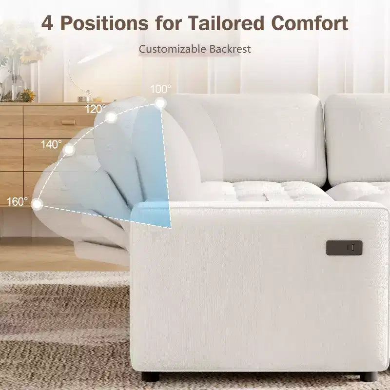 Dyonery 85 Modular Sectional Sofa with Pull Out Bed, Chenille L Shaped 5 Seat Couch with USB Ports, Adjustable Backrest & Storage