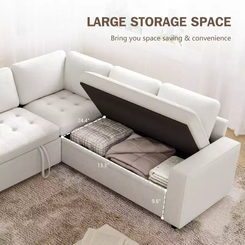 Dyonery 85 Modular Sectional Sofa with Pull Out Bed, Chenille L Shaped 5 Seat Couch with USB Ports, Adjustable Backrest & Storage