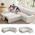 Dyonery 85 Modular Sectional Sofa with Pull Out Bed, Chenille L Shaped 5 Seat Couch with USB Ports, Adjustable Backrest & Storage