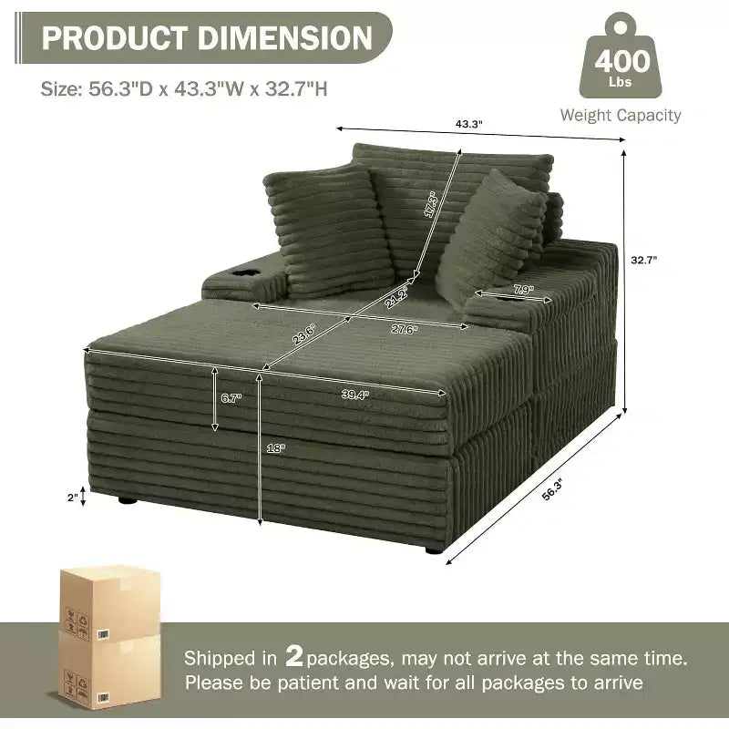 Oversized Chaise Lounge Chair Indoor with Storage, Upholstered Corduroy Sofa Bed Cloud Couch with 3 Pillows,Single Sleeper Sofa Chair for Home