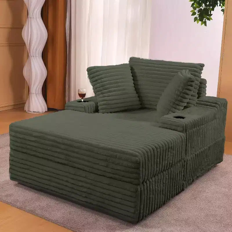 Oversized Chaise Lounge Chair Indoor with Storage, Upholstered Corduroy Sofa Bed Cloud Couch with 3 Pillows,Single Sleeper Sofa Chair for Home