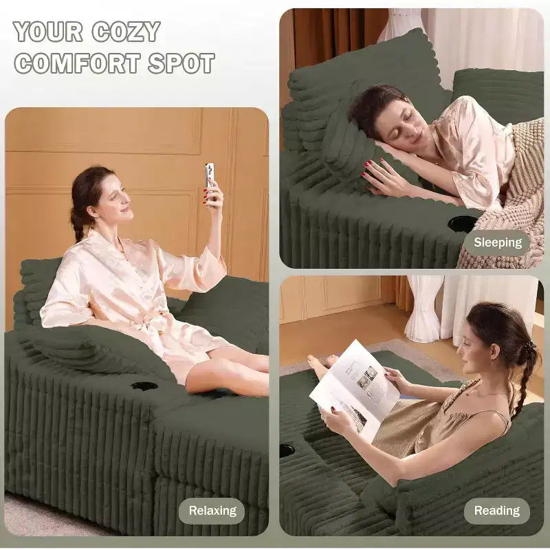 Oversized Chaise Lounge Chair Indoor with Storage, Upholstered Corduroy Sofa Bed Cloud Couch with 3 Pillows,Single Sleeper Sofa Chair for Home