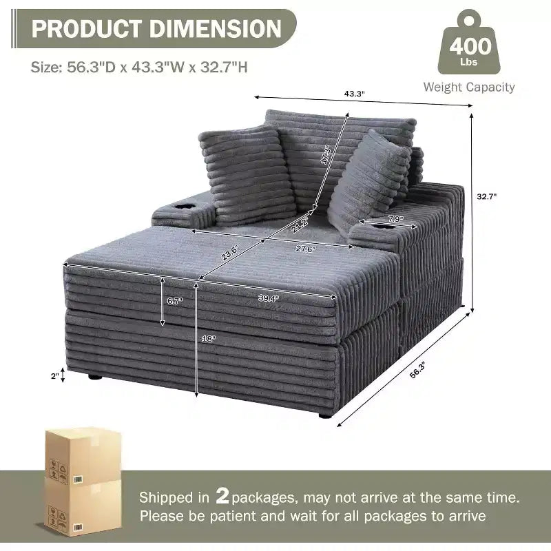 Oversized Chaise Lounge Chair Indoor with Storage, Upholstered Corduroy Sofa Bed Cloud Couch with 3 Pillows,Single Sleeper Sofa Chair for Home