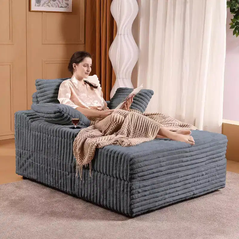 Oversized Chaise Lounge Chair Indoor with Storage, Upholstered Corduroy Sofa Bed Cloud Couch with 3 Pillows,Single Sleeper Sofa Chair for Home