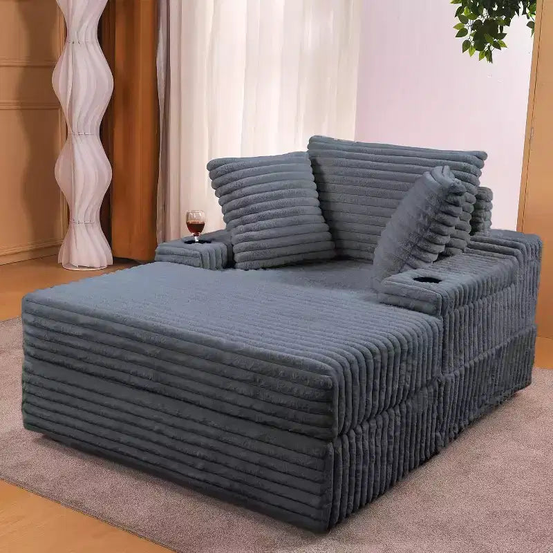 Oversized Chaise Lounge Chair Indoor with Storage, Upholstered Corduroy Sofa Bed Cloud Couch with 3 Pillows,Single Sleeper Sofa Chair for Home