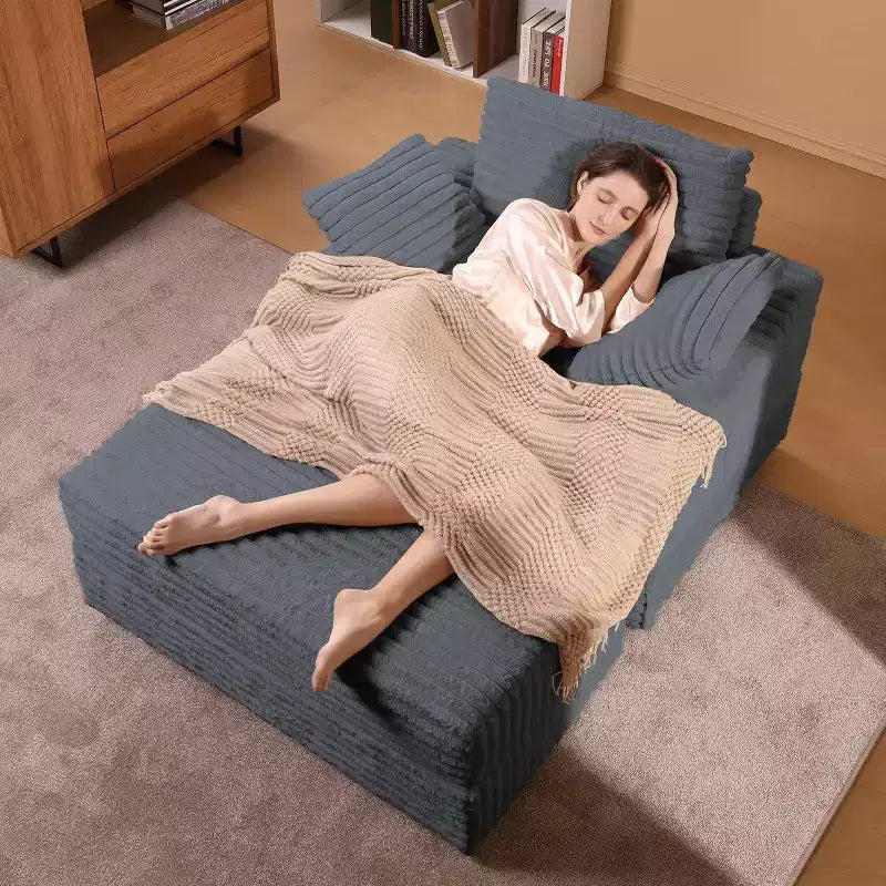Oversized Chaise Lounge Chair Indoor with Storage, Upholstered Corduroy Sofa Bed Cloud Couch with 3 Pillows,Single Sleeper Sofa Chair for Home