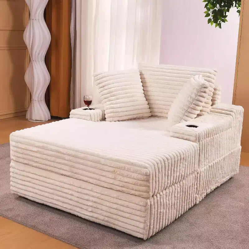 Oversized Chaise Lounge Chair Indoor with Storage, Upholstered Corduroy Sofa Bed Cloud Couch with 3 Pillows,Single Sleeper Sofa Chair for Home