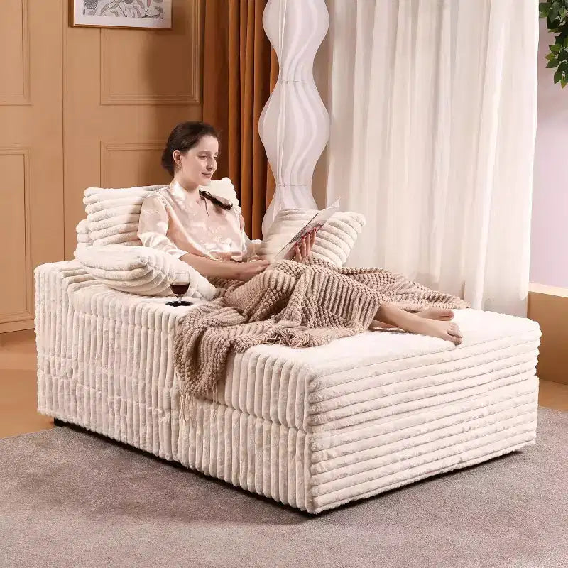 Oversized Chaise Lounge Chair Indoor with Storage, Upholstered Corduroy Sofa Bed Cloud Couch with 3 Pillows,Single Sleeper Sofa Chair for Home