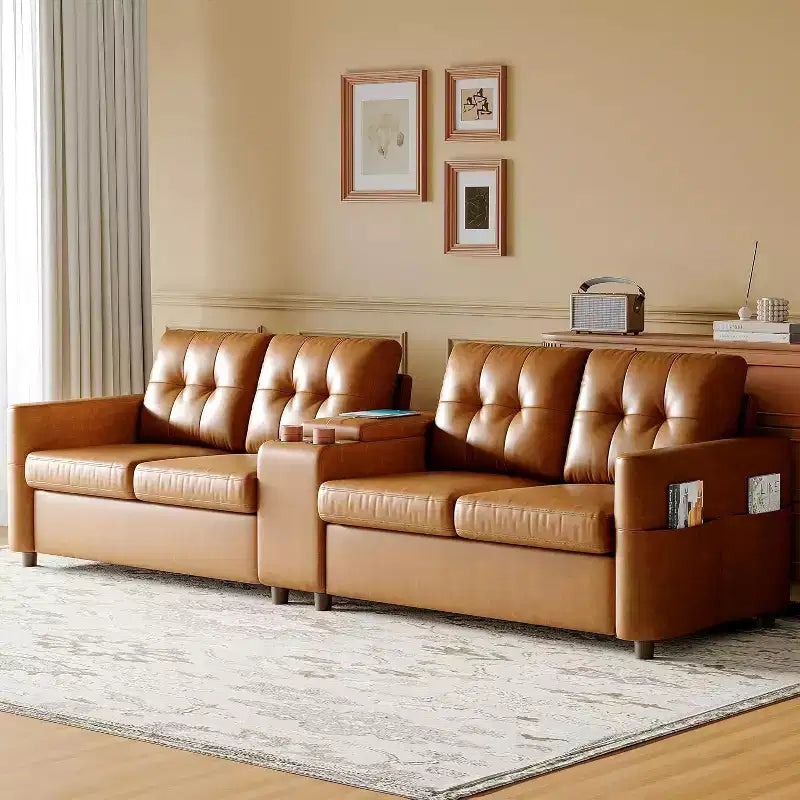 Modular Sectional 4-Seater Sofa, Velvet 115 Inch Compact caoch with Storage Console, Charging Station & Cup Holders,Deep Seats Couch for Home