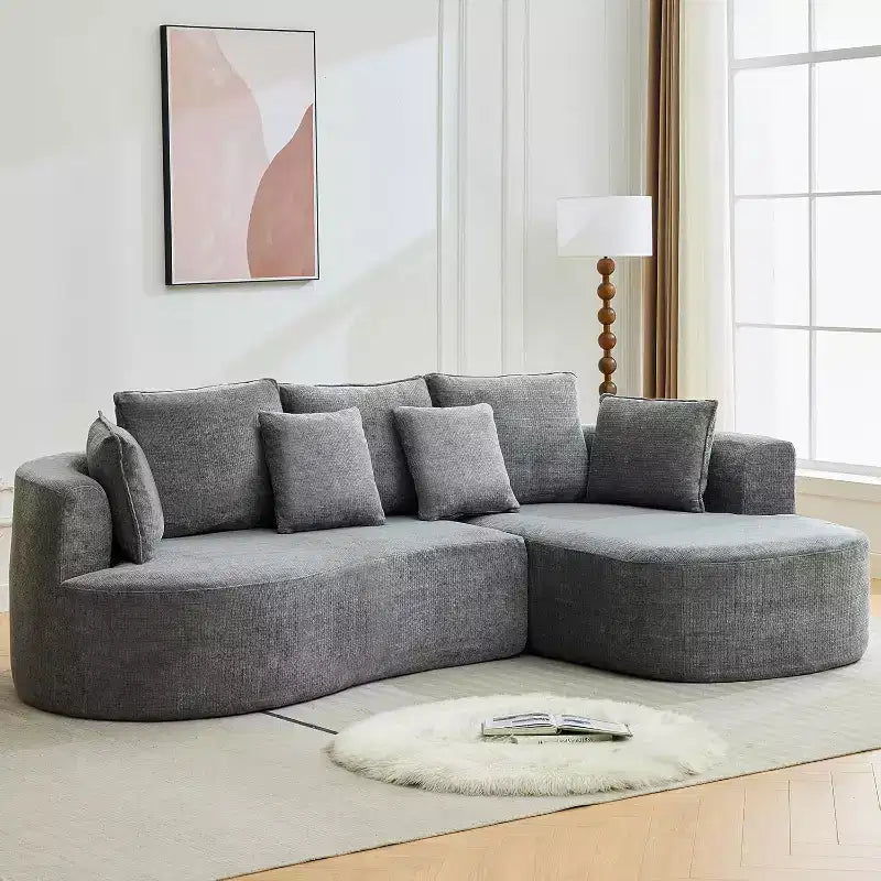 106 Modern Curved Sectional Cloud Sofa with Chaise Lounge, Modular Chenille Fabric Convertible Compression Sleeper Couch, for Home Office