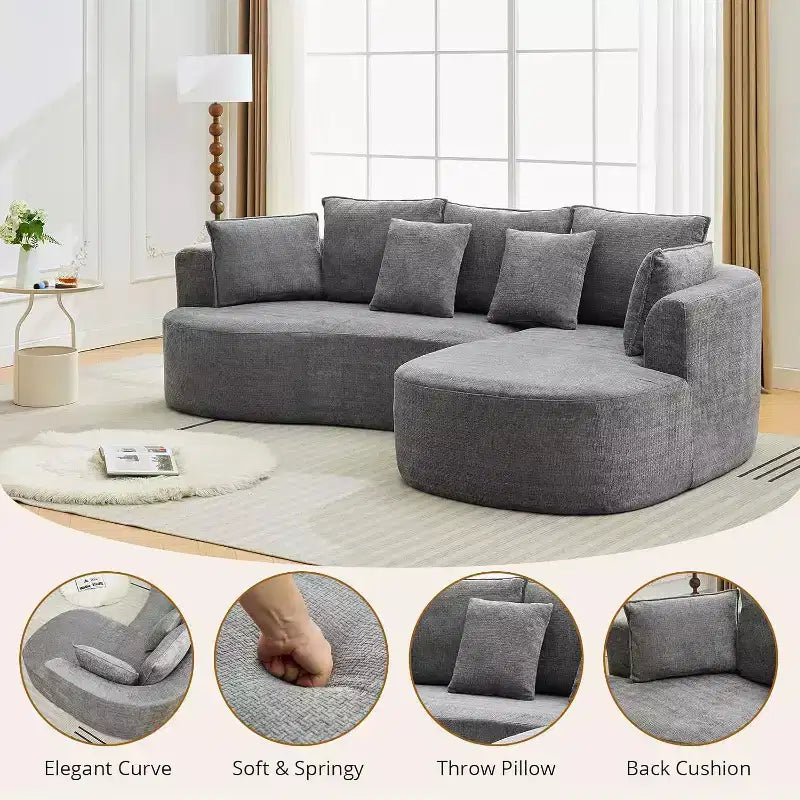 106 Modern Curved Sectional Cloud Sofa with Chaise Lounge, Modular Chenille Fabric Convertible Compression Sleeper Couch, for Home Office