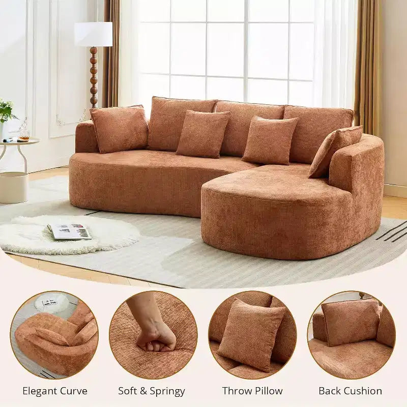 106 Modern Curved Sectional Cloud Sofa with Chaise Lounge, Modular Chenille Fabric Convertible Compression Sleeper Couch, for Home Office