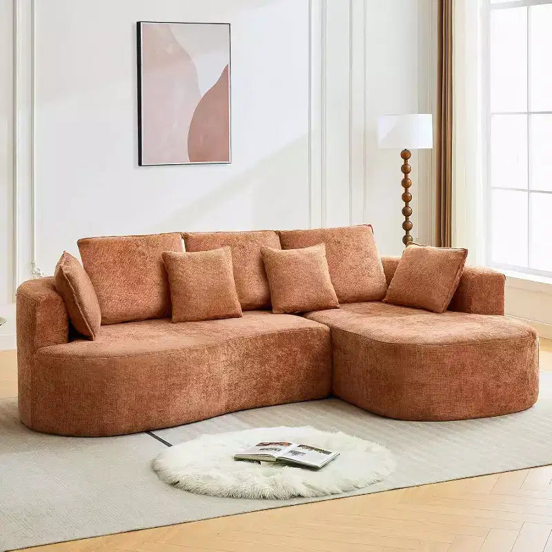 106 Modern Curved Sectional Cloud Sofa with Chaise Lounge, Modular Chenille Fabric Convertible Compression Sleeper Couch, for Home Office