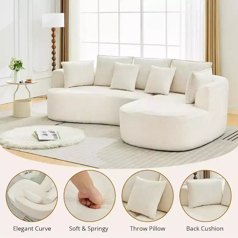 106 Modern Curved Sectional Cloud Sofa with Chaise Lounge, Modular Chenille Fabric Convertible Compression Sleeper Couch, for Home Office