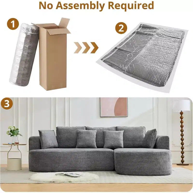 106 Modern Curved Sectional Cloud Sofa with Chaise Lounge, Modular Chenille Fabric Convertible Compression Sleeper Couch, for Home Office