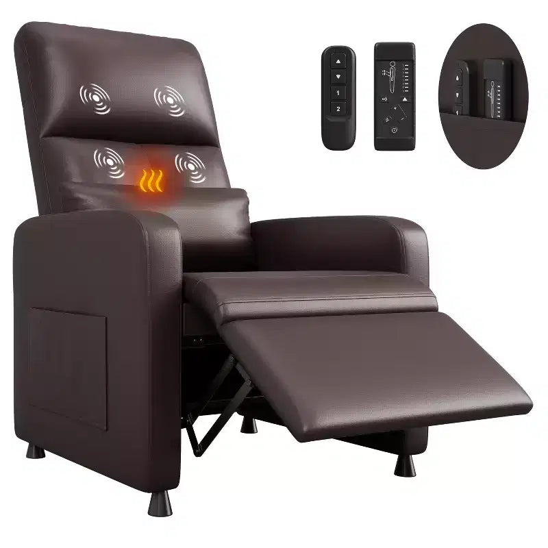 COZONY Power Recliner Chair with Heat & Massage, Adjustable Electric PU Leather Recliner, Tall Back, Padded Seat, Home Theater Sofa for Living Room