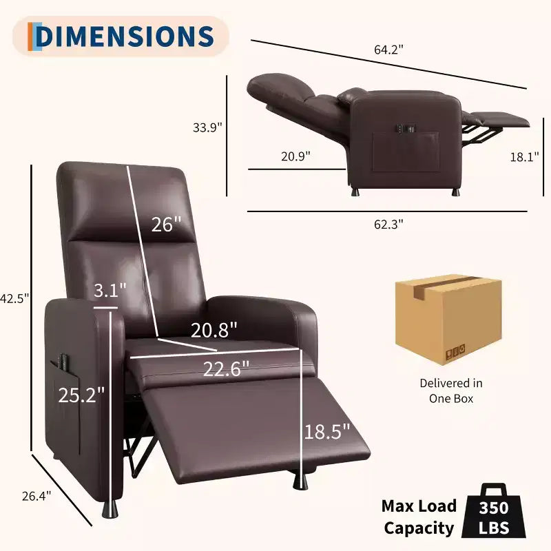 COZONY Power Recliner Chair with Heat & Massage, Adjustable Electric PU Leather Recliner, Tall Back, Padded Seat, Home Theater Sofa for Living Room
