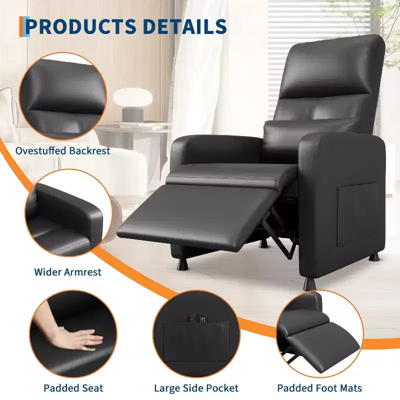 COZONY Power Recliner Chair with Heat & Massage, Adjustable Electric PU Leather Recliner, Tall Back, Padded Seat, Home Theater Sofa for Living Room