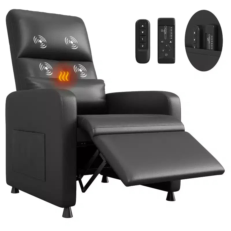 COZONY Power Recliner Chair with Heat & Massage, Adjustable Electric PU Leather Recliner, Tall Back, Padded Seat, Home Theater Sofa for Living Room