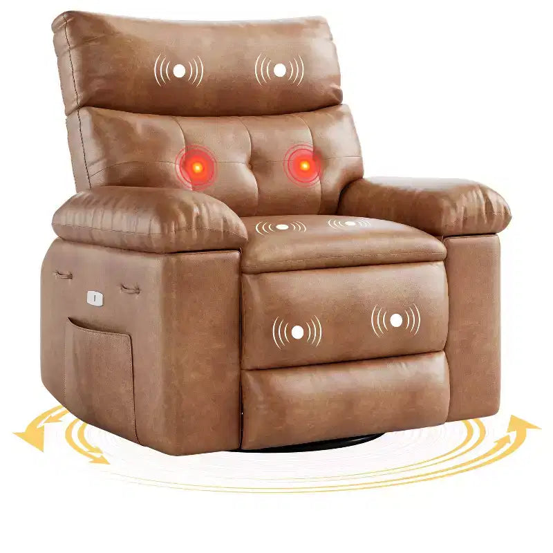 Extra-large massage and heated rocking chair, 360 rotating recliner, with remote control, cup holder and side pockets, ergonomically designed.