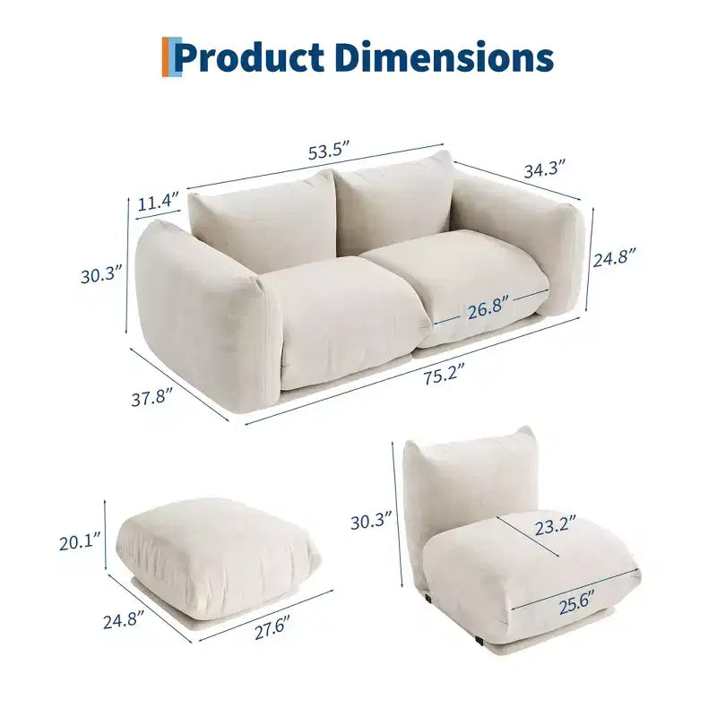 COZONY Chenille Fabric Modular Loveseat Sofa, 2-Seater Cloud Couch with High Resilience Sponge, Small Space Boneless Sofa for Apartment, Living Room