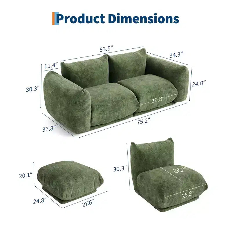 COZONY Chenille Fabric Modular Loveseat Sofa, 2-Seater Cloud Couch with High Resilience Sponge, Small Space Boneless Sofa for Apartment, Living Room