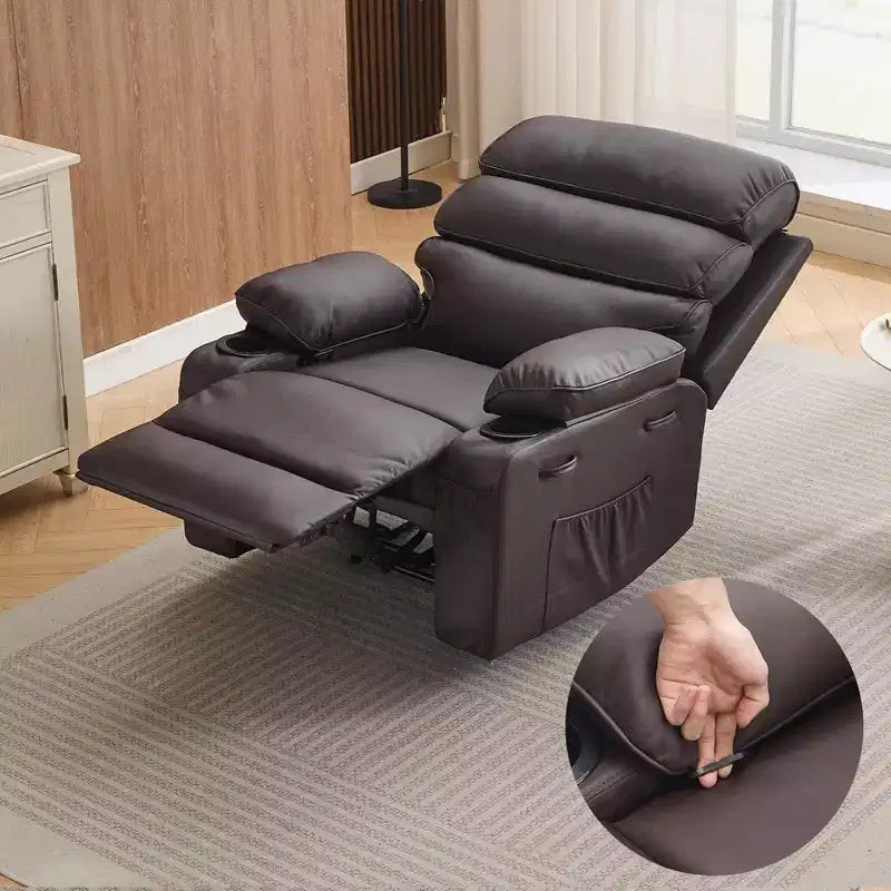 Extra Wide PU Leather Recliner Chair for Adults with Massage & Heat  Cup Holder, Side Pockets, Plush Comfort for Living Room & Bedroom