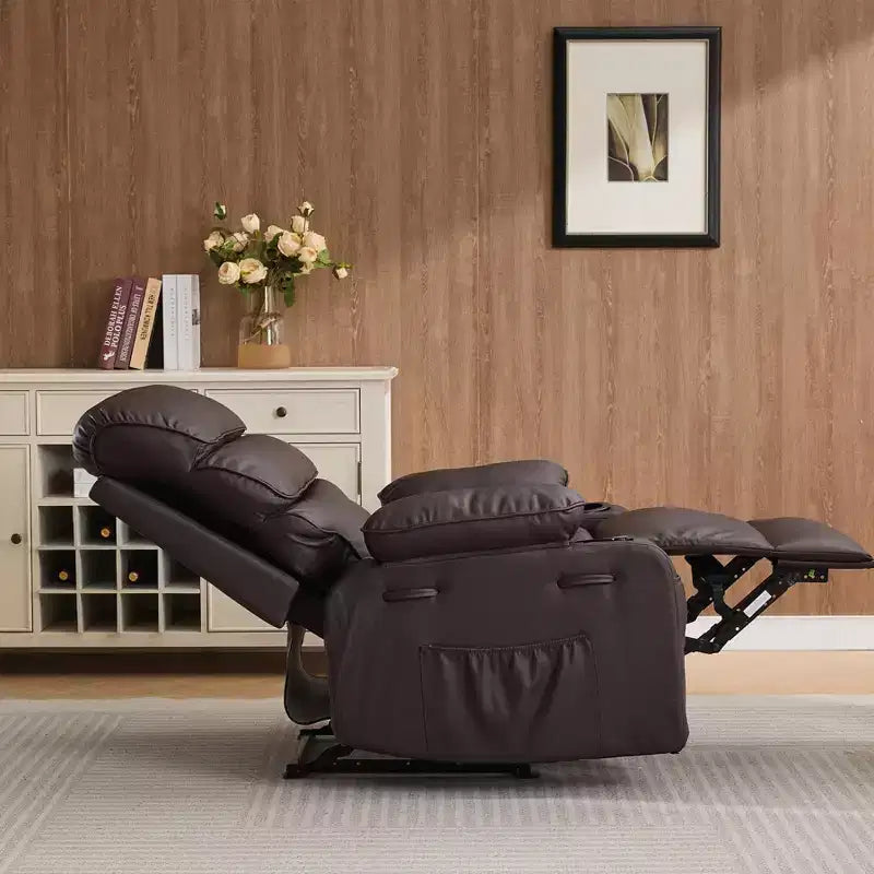 Extra Wide PU Leather Recliner Chair for Adults with Massage & Heat  Cup Holder, Side Pockets, Plush Comfort for Living Room & Bedroom